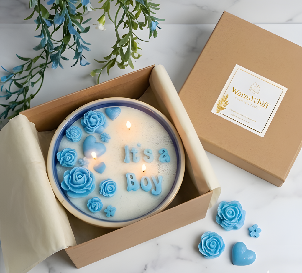 Custom baby shower candle gift bowl artisan soy wax WarmWhiff Canada