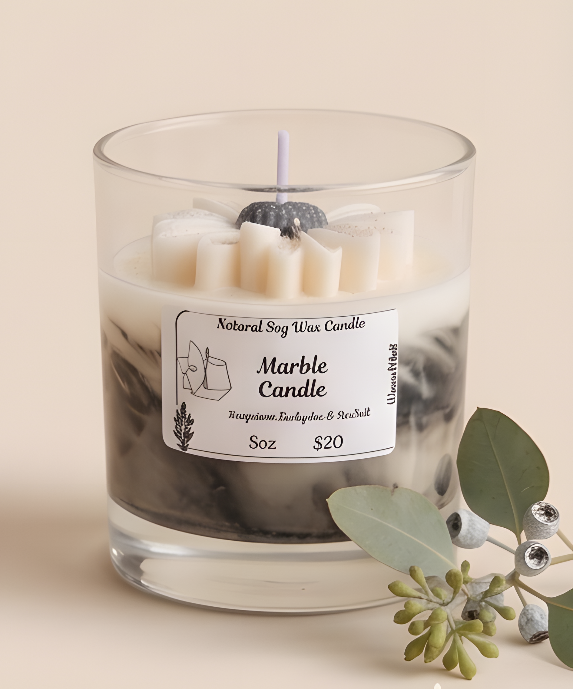 Marble Flower Candle – Eucalyptus & Sea Salt