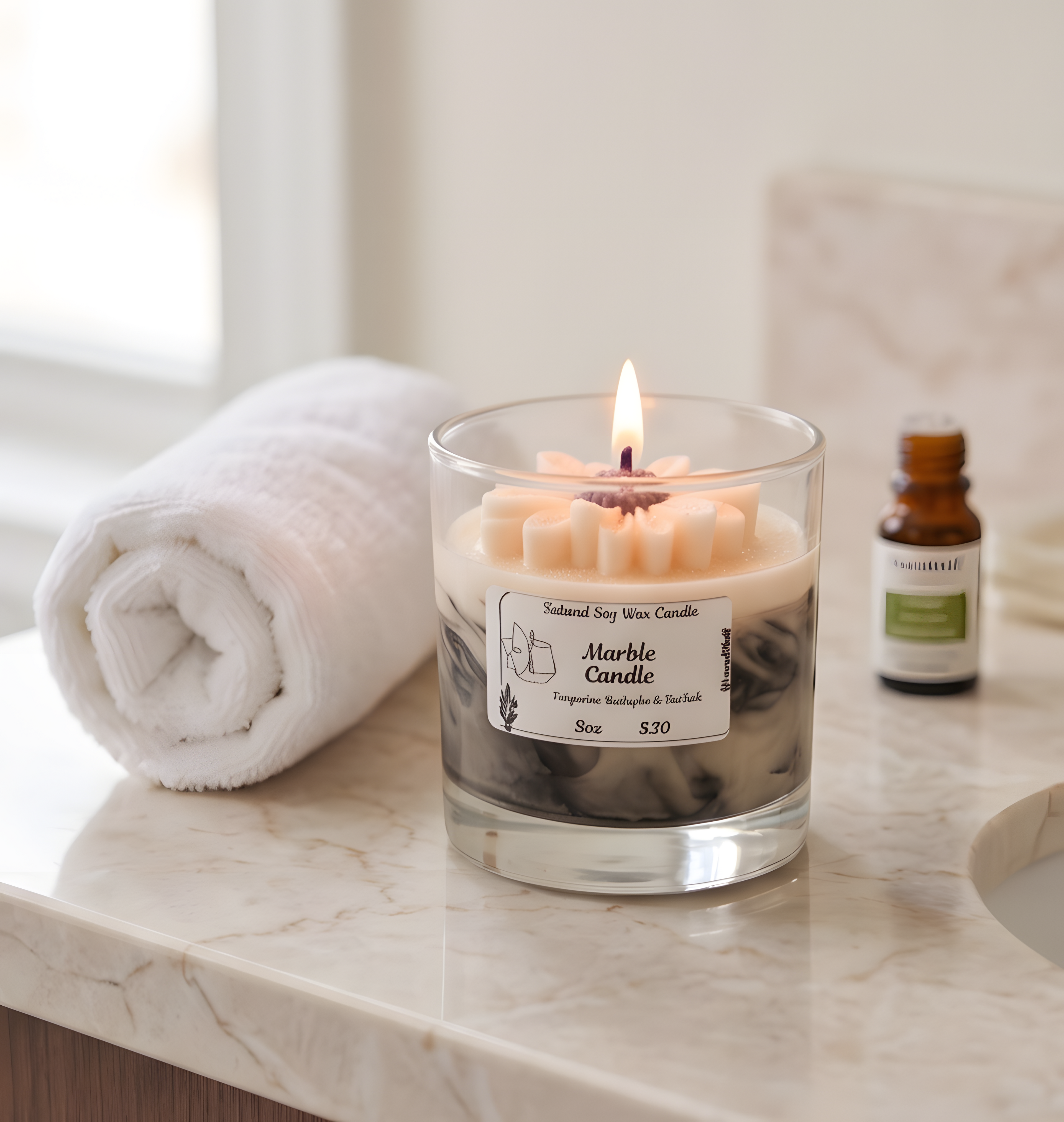 Marble Flower Candle – Eucalyptus & Sea Salt