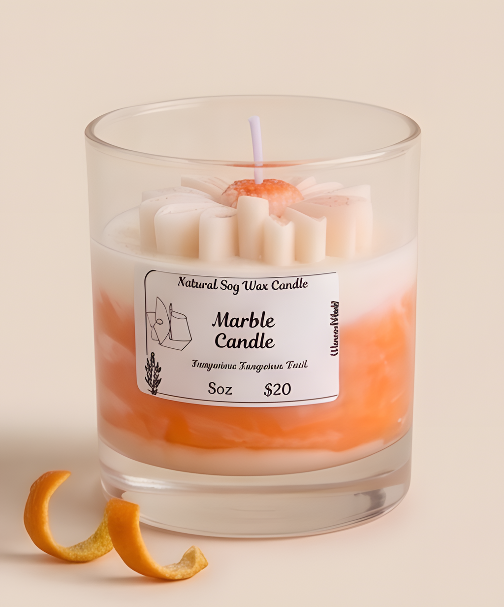 Citrus soy candle — Marble Flower Tangerine Twist by WarmWhiff