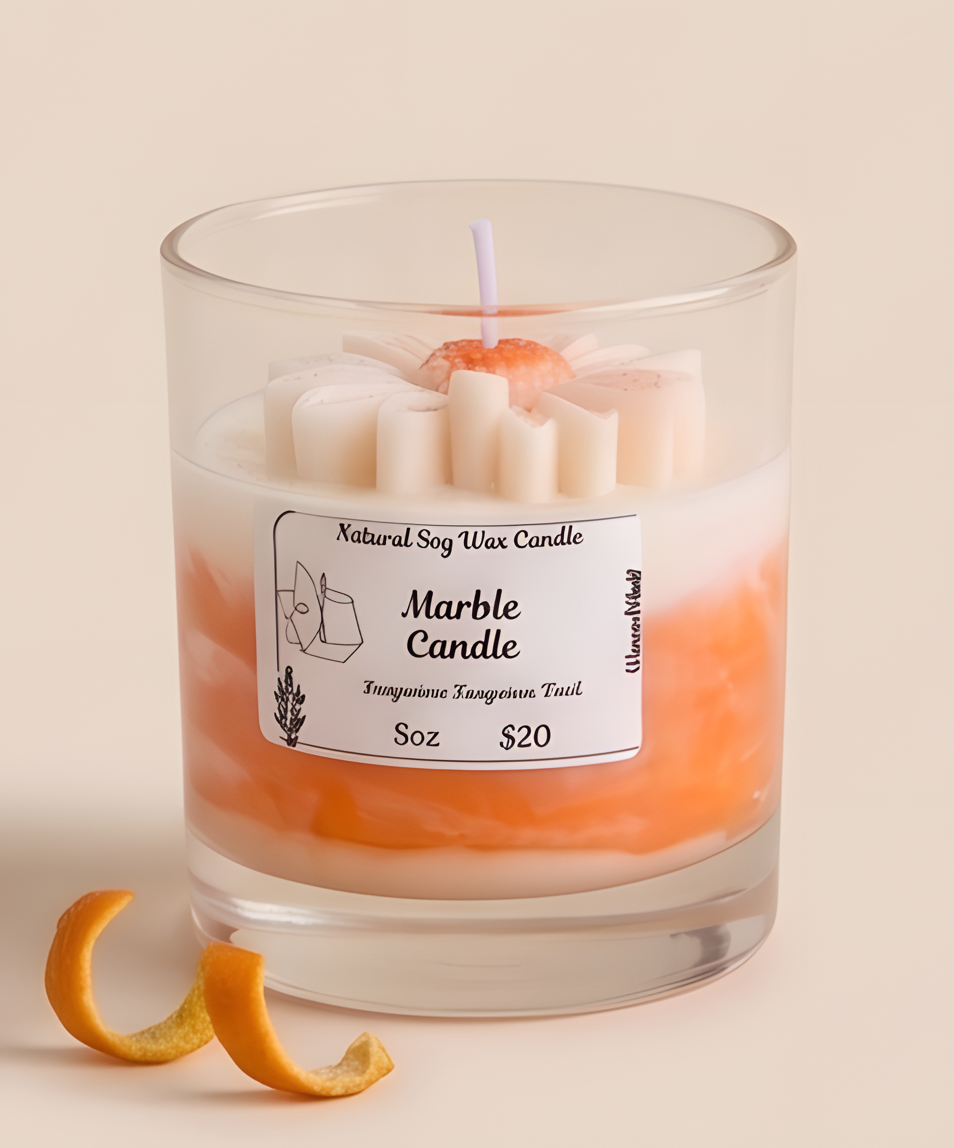 Marble Flower Candle – Tangerine Twist