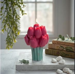 Blooming Tulip Bouquet Sculptural Pillar Candle
