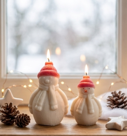 Snowman Sculptural Pillar Candle