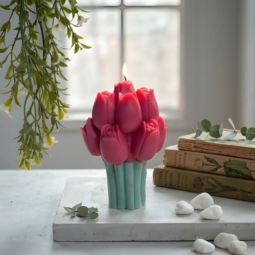 Blooming Tulip Bouquet Sculptural Pillar Candle
