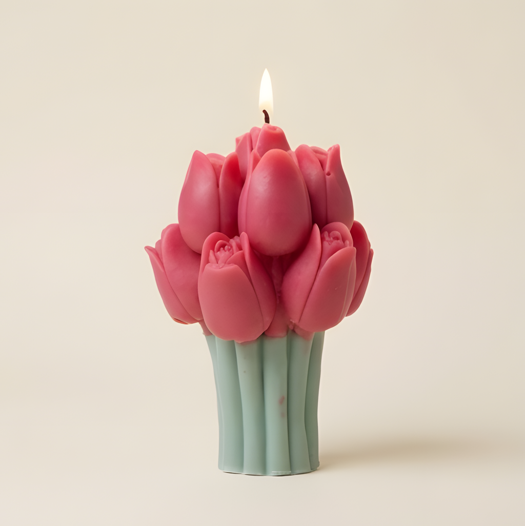 Blooming tulip pillar candle — hand-sculpted soy wax by WarmWhiff