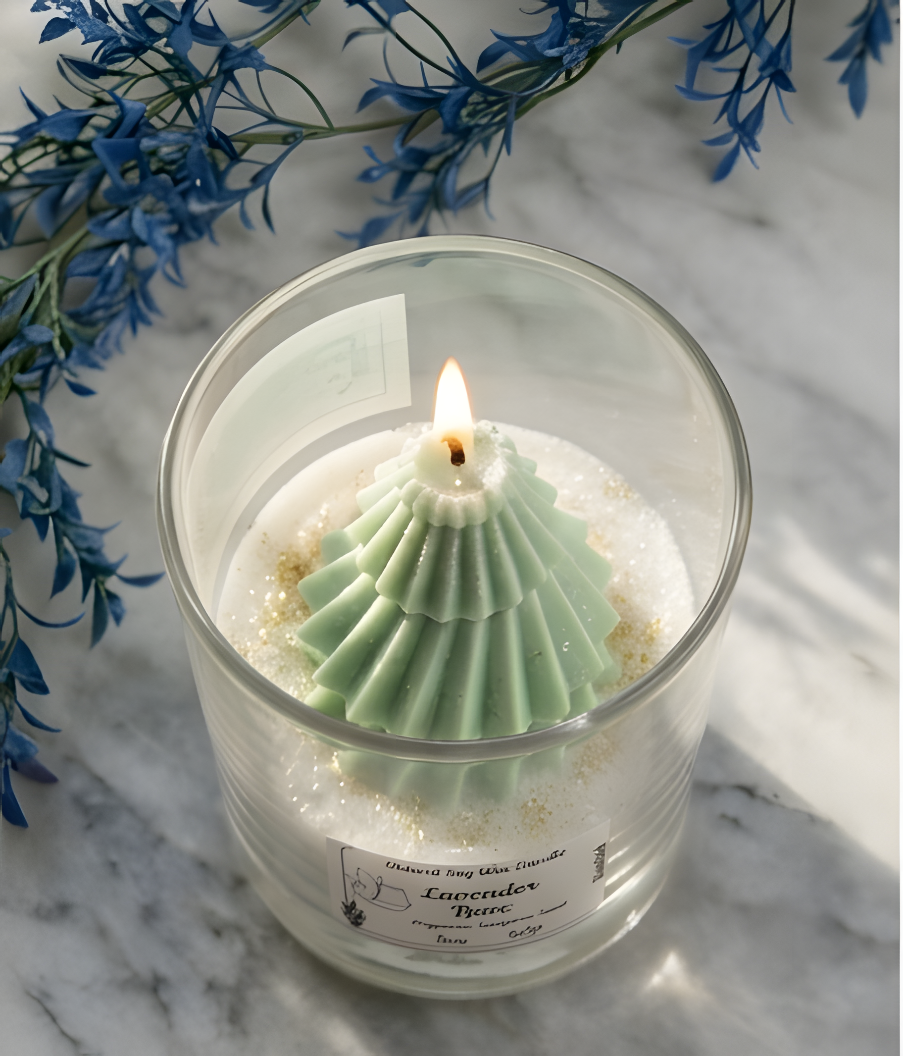 Hand-poured winter pine candle close-up — North Bay Ontario